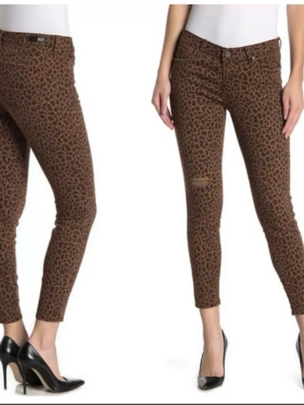 Kut from the Kloth Donna Ankle Skinny Leopard Print Jeans Distressed  Raw Hem 6